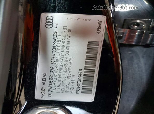 WAUB8GFF3H1046804 2017 AUDI A3 Черный Вид наклейки с VIN-кодом