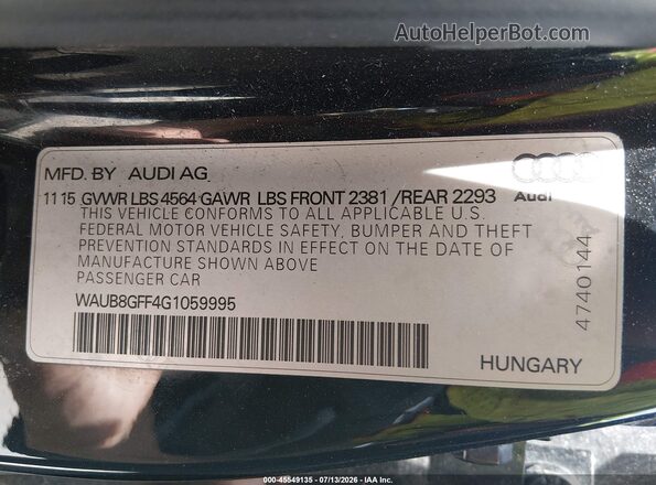 WAUB8GFF4G1059995 2016 AUDI A3 Black Вид підкапотного простору