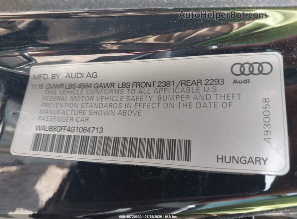 WAUB8GFF4G1064713 2016 AUDI A3 Black Vista del compartimento del motor