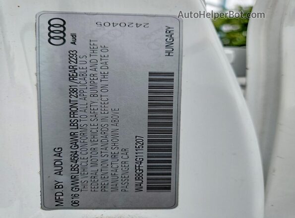 WAUB8GFF4G1115207 2016 AUDI A3 White Widok komory silnika