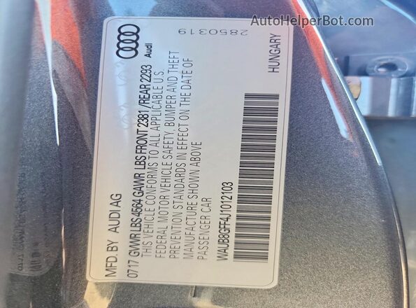WAUB8GFF4J1012103 2018 AUDI A3 Gray Вид підкапотного простору
