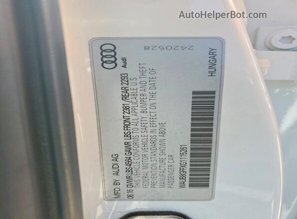 WAUB8GFFXG1115261 2016 AUDI A3 White 