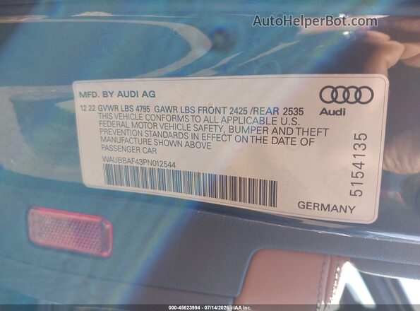 WAUBBAF43PN012544 2023 AUDI A4 Gray Engine compartment view