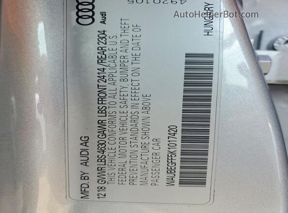 WAUBEGFF5K1017420 2019 AUDI A3 Silver Engine compartment view