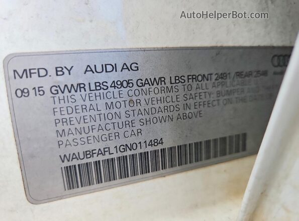 WAUBFAFL1GN011484 2016 AUDI A4 Белый Вид подкапотного пространства