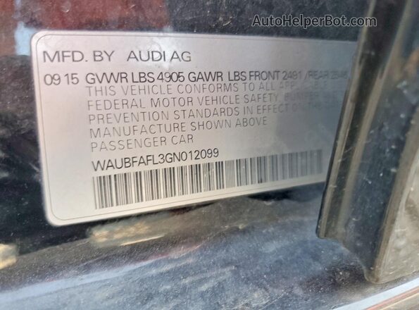 WAUBFAFL3GN012099 2016 AUDI A4 Black VIN կոդի պիտակի տեսք