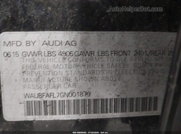 WAUBFAFL7GN001879 2016 AUDI A4 Black Вид підкапотного простору
