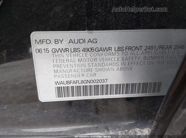 WAUBFAFL8GN002037 2016 AUDI A4 Black Շարժիչի բաժամունքի տեսք