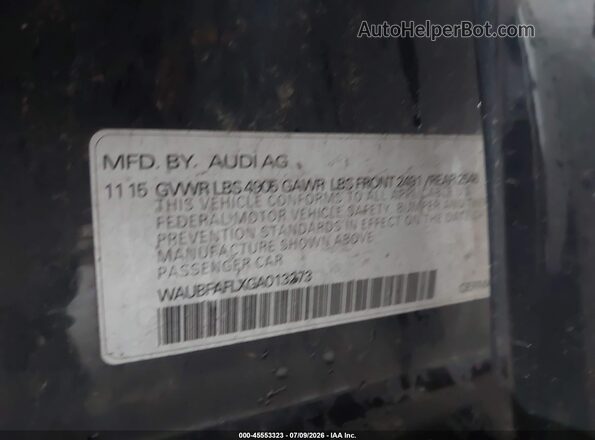 WAUBFAFLXGA013273 2016 AUDI A4 Black Engine compartment view