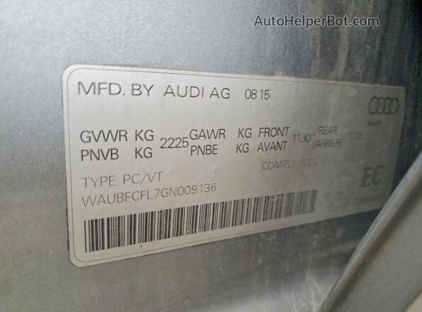 WAUBFCFL7GN009136 2016 AUDI A4 Gray Вид підкапотного простору