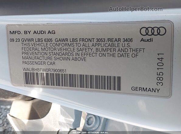 WAUBHBFW0R7900651 2024 AUDI OTHER White Вид підкапотного простору