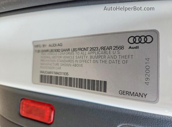 WAUC4AF41MA031935 2021 AUDI S4 Темно-бордовый Вид наклейки с VIN-кодом