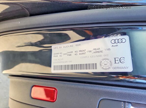 WAUC4AF43LA051330 2020 AUDI S4 Black Вид наклейки з VIN-кодом