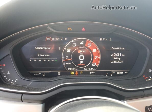 WAUC4AF44JA058817 2018 AUDI S4 Black ხელსაწყოთა პანელის ხედი