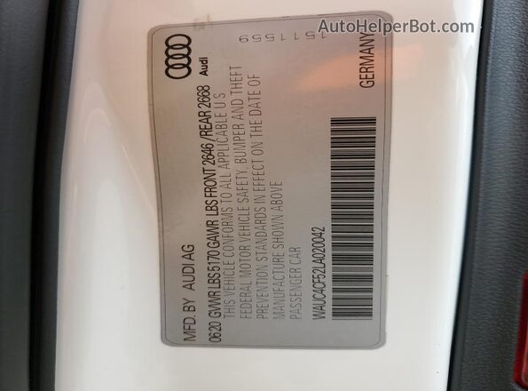 WAUC4CF52LA020042 2020 AUDI S5 White Շարժիչի բաժամունքի տեսք