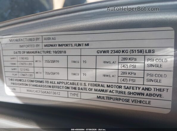 WAUC4CF56KA013612 2019 AUDI S5 Silver Widok komory silnika