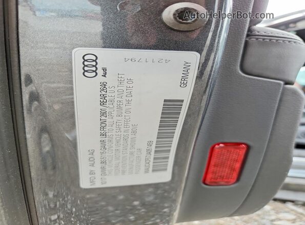 WAUC4CF57JA051459 2018 AUDI S5 Gray Widok naklejki z numerem VIN