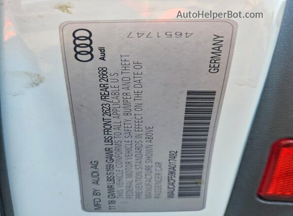 WAUC4CF59KA017492 2019 AUDI S5 White Widok naklejki z numerem VIN
