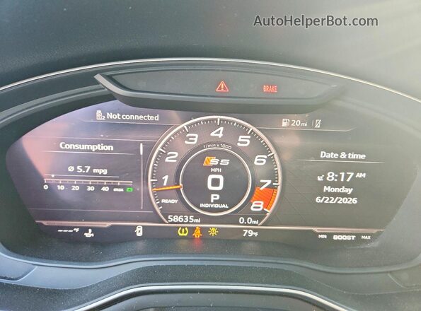WAUC4CF59KA017492 2019 AUDI S5 White Widok zestawu wskaźników