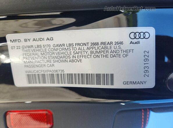 WAUC4CF5XPA006735 2023 AUDI S5 Black Շարժիչի բաժամունքի տեսք
