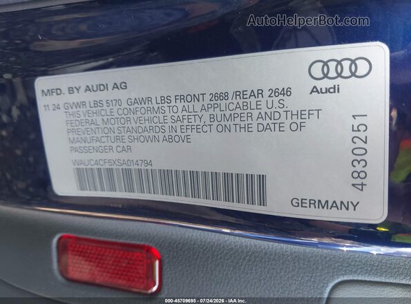 WAUC4CF5XSA014794 2025 AUDI S5 Blue Engine compartment view