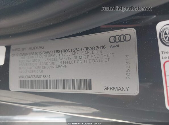 WAUC8AFC5JN018864 2018 AUDI A6 Black Widok komory silnika