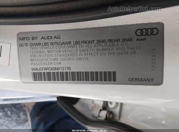 WAUCFAFCXGN012170 2016 AUDI A6 White Vista del compartimento del motor
