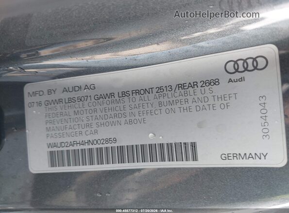 WAUD2AFH4HN002859 2017 AUDI OTHER Gray Vista del compartimento del motor