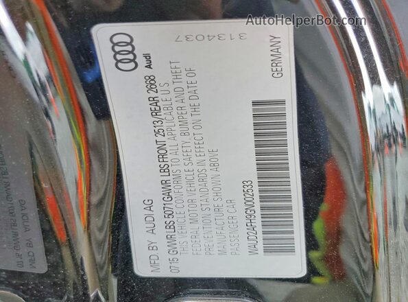 WAUD2AFH9GN002533 2016 AUDI A5 Черный Вид подкапотного пространства