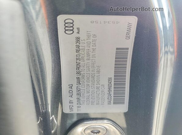 WAUD2AFH9HN004056 2017 AUDI A5 Gray Widok komory silnika