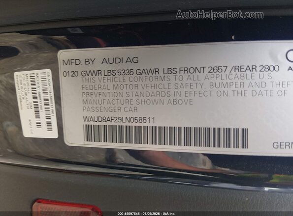 WAUD8AF29LN058511 2020 AUDI A6 Blue Widok komory silnika