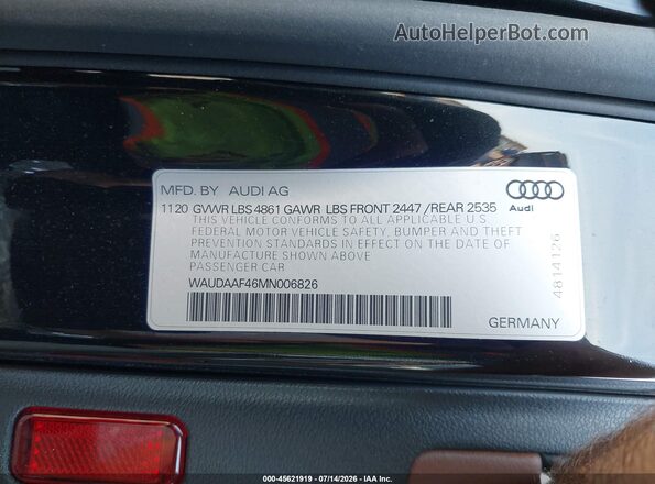 WAUDAAF46MN006826 2021 AUDI A4 Black Engine compartment view