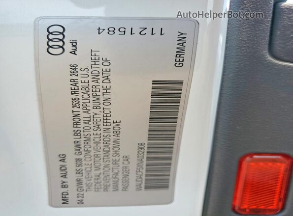 WAUDACF5XNA032908 2022 AUDI A5 Белый Вид подкапотного пространства