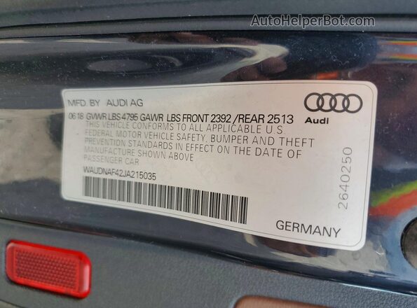 WAUDNAF42JA215035 2018 AUDI A4 Gray Вид підкапотного простору