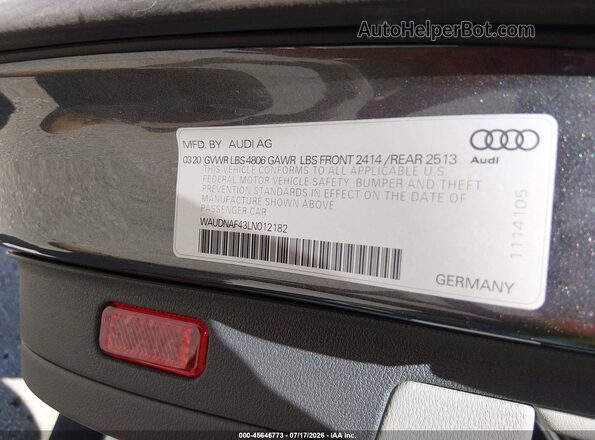 WAUDNAF43LN012182 2020 AUDI A4 Gray Вид підкапотного простору