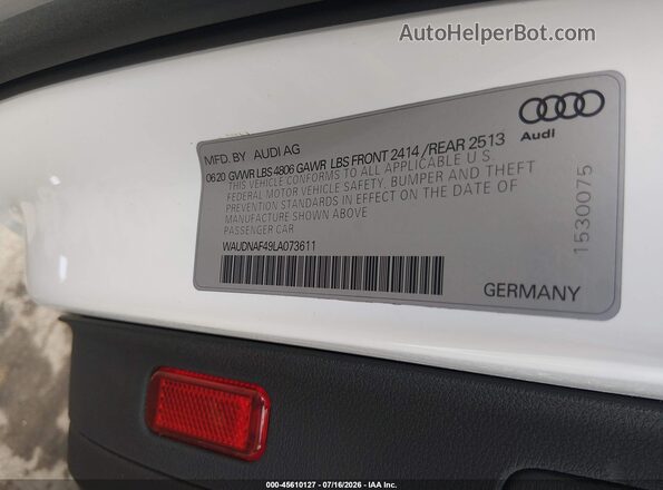 WAUDNAF49LA073611 2020 AUDI A4 White Engine compartment view