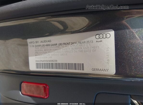 WAUDNAF49LN006239 2020 AUDI A4 Gray ძრავის განყოფილების ხედი