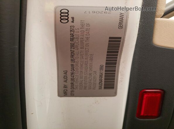 WAUDNAF4XKA113550 2019 AUDI A4 White Շարժիչի բաժամունքի տեսք