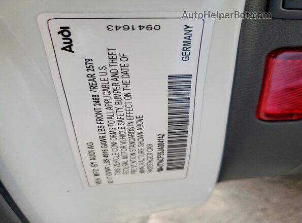 WAUDNCF55JA004142 2018 AUDI A5 White VIN კოდის სტიკერის ხედი