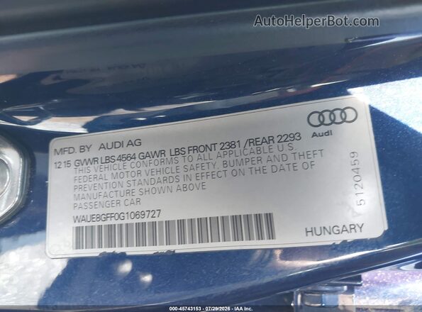 WAUE8GFF0G1069727 2016 AUDI A3 Blue Widok komory silnika
