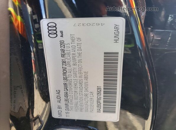 WAUE8GFF9G1056281 2016 AUDI A3 Black Widok naklejki z numerem VIN