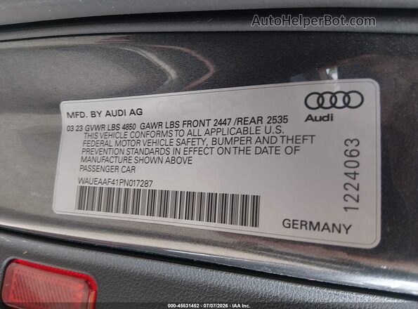 WAUEAAF41PN017287 2023 AUDI A4 Gray Widok komory silnika