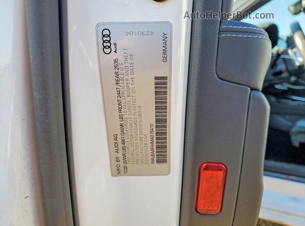 WAUEAAF44MA015410 2021 AUDI A4 White Вид наклейки з VIN-кодом