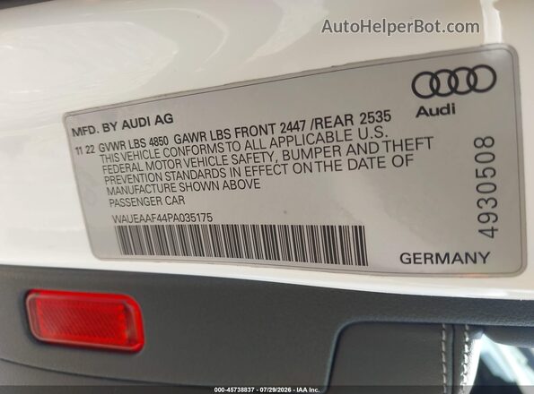 WAUEAAF44PA035175 2023 AUDI A4 White Вид підкапотного простору