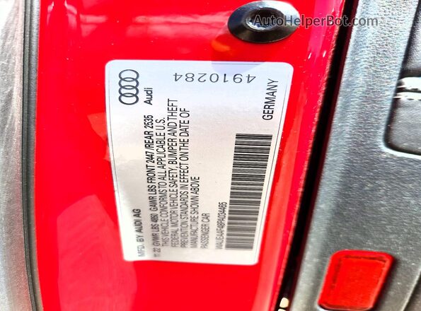 WAUEAAF48PA034465 2023 AUDI A4 Red Vista de la etiqueta del VIN