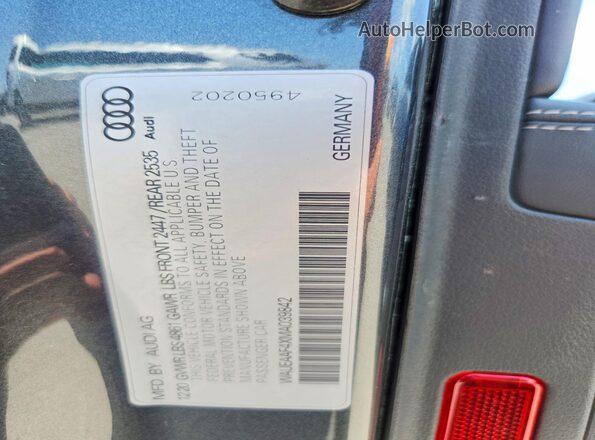 WAUEAAF4XMA039842 2021 AUDI A4 Gray VIN sticker view