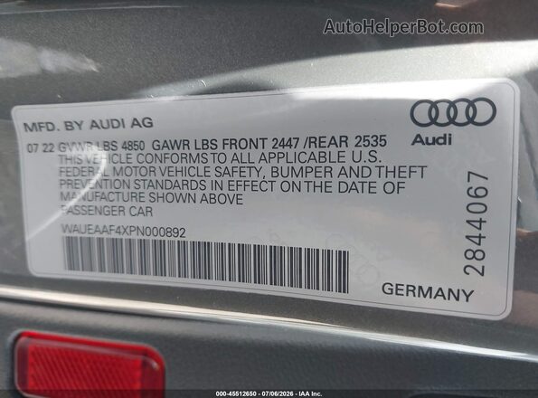 WAUEAAF4XPN000892 2023 AUDI A4 Серый Вид подкапотного пространства