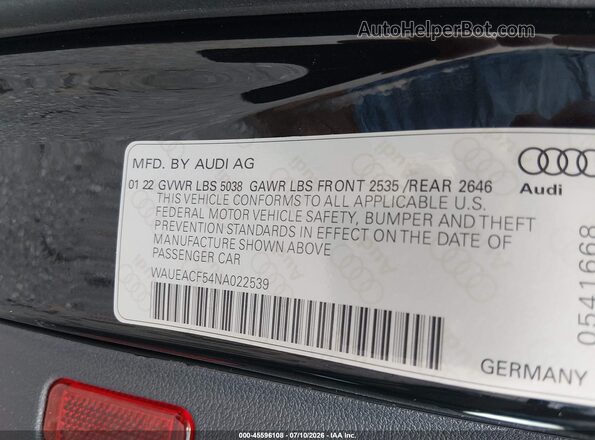 WAUEACF54NA022539 2022 AUDI OTHER Black Vista del compartimento del motor