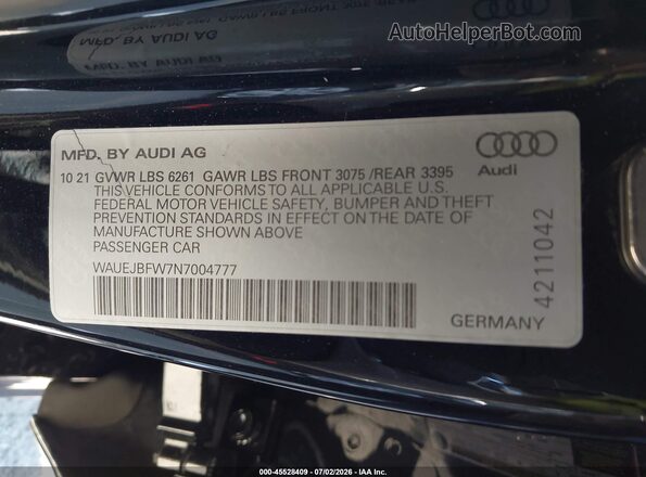 WAUEJBFW7N7004777 2022 AUDI E-TRON Black Շարժիչի բաժամունքի տեսք