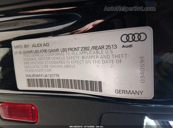 WAUENAF41JA120776 2018 AUDI A4 Black ძრავის განყოფილების ხედი